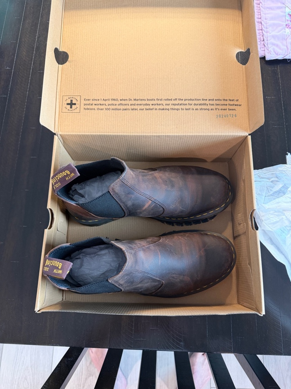 Dr. Martens Chestnut Brown Full Waxed Grain Slip-On Boots US Size 13 NIB - Picture 2 of 10